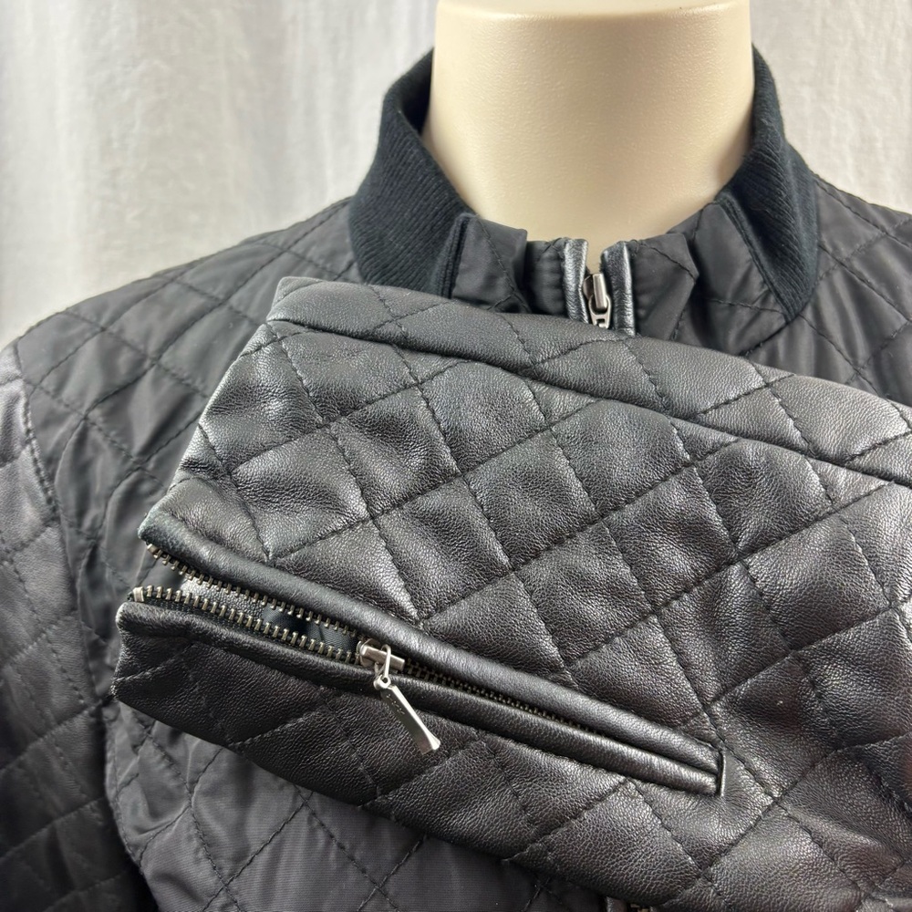 Teenflo Jacket Womens Black Quilted Zip Up With Faux Leather Arms 8 - Picture 7 of 9